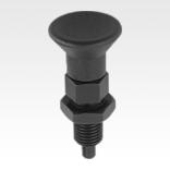 Indexing plungers, steel or stainless steel with plastic mushroom grip, extended indexing pin and locknut - inch