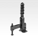 Toggle clamps, steel, black, vertical with horizontal foot and adjustable clamping spindle, Form C, large