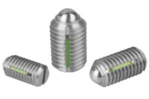 Spring plungers with slot and ball, stainless steel, with thread lock - inch Spring plungers with slot and ball, stainless steel, with thread lock - inch