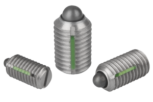Poussoirs à ressort avec fente et doigt d'appui, inox, avec frein-filet Poussoirs à ressort avec fente et doigt d'appui, inox, avec frein-filet