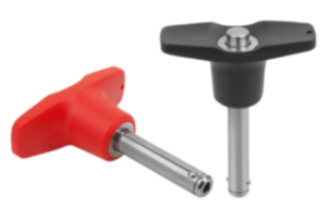 Ball lock pins with plastic T-grip and high shear strength Ball lock pins with plastic T-grip and high shear strength