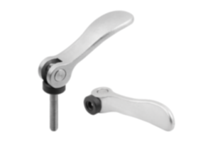Cam levers, stainless steel with internal or external thread, plastic thrust washer and stainless steel stud - inch Cam levers, stainless steel with internal or external thread, plastic thrust washer and stainless steel stud - inch