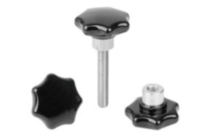 Star grips, plastic with protruding steel bushing Star grips, plastic with protruding steel bushing