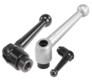 Adjustable handles, die-cast zinc with internal thread, black and silver, threaded insert black oxidized steel Adjustable handles, die-cast zinc with internal thread, black and silver, threaded insert black oxidized steel