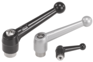 Adjustable handles, die-cast zinc with internal thread, black and silver, threaded insert stainless steel Adjustable handles, die-cast zinc with internal thread, black and silver, threaded insert stainless steel