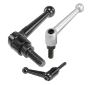 Adjustable handles, die-cast zinc, with external thread, black and silver, threaded insert black oxidized steel Adjustable handles, die-cast zinc, with external thread, black and silver, threaded insert black oxidized steel