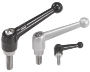 Adjustable handles die-cast zinc, with external thread, black and silver, threaded insert stainless steel Adjustable handles die-cast zinc, with external thread, black and silver, threaded insert stainless steel