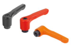 Adjustable handles, die-cast zinc, flat with internal thread, threaded insert black oxidized steel Adjustable handles, die-cast zinc, flat with internal thread, threaded insert black oxidized steel