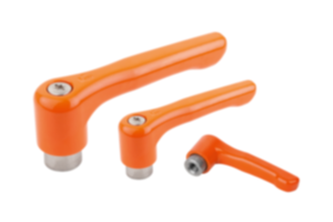 Adjustable handles, die-cast zinc, flat with internal thread, pure orange satin finish, threaded insert stainless steel Adjustable handles, die-cast zinc, flat with internal thread, pure orange satin finish, threaded insert stainless steel