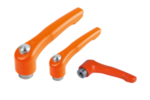 Adjustable handles, die-cast zinc, with internal thread and protective cap, pure orange satin finish, threaded insert stainless steel Adjustable handles, die-cast zinc, with internal thread and protective cap, pure orange satin finish, threaded insert stainless steel