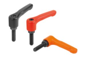 Adjustable handles, die-cast zinc, flat with external thread, threaded pin black oxidized steel Adjustable handles, die-cast zinc, flat with external thread, threaded pin black oxidized steel