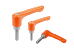 Adjustable handles, die-cast zinc, flat with external thread, pure orange satin finish, threaded insert stainless steel Adjustable handles, die-cast zinc, flat with external thread, pure orange satin finish, threaded insert stainless steel