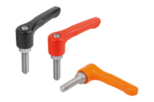 Adjustable handles, die-cast zinc, flat, with external thread, threaded pin stainless steel Adjustable handles, die-cast zinc, flat, with external thread, threaded pin stainless steel