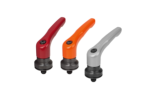 Adjustable handles, die-cast zinc with external thread and clamping force intensifier, satin finish, threaded insert black oxidised steel Adjustable handles, die-cast zinc with external thread and clamping force intensifier, satin finish, threaded insert black oxidised steel