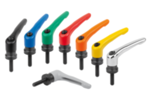 Adjustable handles, die-cast zinc with external thread and clamping force intensifier, threaded insert black oxidized steel Adjustable handles, die-cast zinc with external thread and clamping force intensifier, threaded insert black oxidized steel