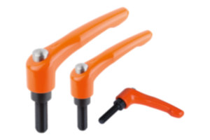 Adjustable handles, die-cast zinc, with external thread and protective cap, pure orange satin finish, threaded insert black oxidized steel Adjustable handles, die-cast zinc, with external thread and protective cap, pure orange satin finish, threaded insert black oxidized steel