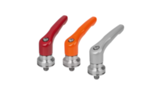 Adjustable handles, die-cast zinc with external thread and clamping force intensifier, satin finish, threaded insert stainless steel Adjustable handles, die-cast zinc with external thread and clamping force intensifier, satin finish, threaded insert stainless steel