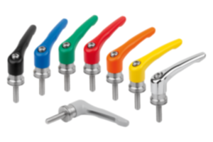 Adjustable handles, die-cast zinc with external thread and clamping force intensifier, threaded insert stainless steel Adjustable handles, die-cast zinc with external thread and clamping force intensifier, threaded insert stainless steel