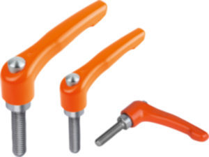 Adjustable handles, die-cast zinc, with external thread and protective cap, pure orange satin finish, thread insert stainless steel Adjustable handles, die-cast zinc, with external thread and protective cap, pure orange satin finish, thread insert stainless steel