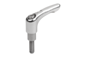 Adjustable handles, stainless steel with external thread and long collar, threaded pin stainless steel Adjustable handles, stainless steel with external thread and long collar, threaded pin stainless steel