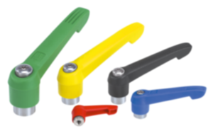 Adjustable handles, plastic, with internal thread and zinc toothed ring, threaded insert, stainless steel, inch - inch Adjustable handles, plastic, with internal thread and zinc toothed ring, threaded insert, stainless steel, inch - inch