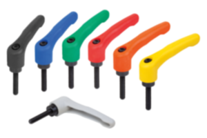 Adjustable handles, plastic with external thread, threaded insert black oxidized steel Adjustable handles, plastic with external thread, threaded insert black oxidized steel