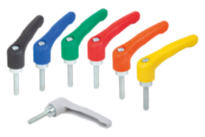 Adjustable handles, plastic with external thread, threaded insert blue passivated steel Adjustable handles, plastic with external thread, threaded insert blue passivated steel