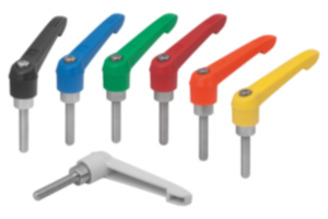 Adjustable handles, plastic, with external thread and zinc toothed ring, thread insert stainless steel Adjustable handles, plastic, with external thread and zinc toothed ring, thread insert stainless steel
