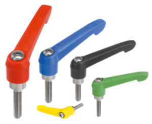 Adjustable handles, plastic, with external thread and zinc toothed ring, threaded insert stainless steel - inch Adjustable handles, plastic, with external thread and zinc toothed ring, threaded insert stainless steel - inch