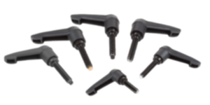Adjustable handles, plastic, with external thread and thrust pad, threaded pin black oxidized steel Adjustable handles, plastic, with external thread and thrust pad, threaded pin black oxidized steel