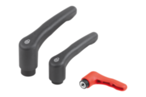 Adjustable handles, plastic, with internal thread and safety function, threaded insert blue passivated steel Adjustable handles, plastic, with internal thread and safety function, threaded insert blue passivated steel