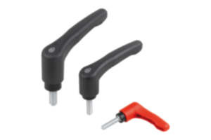 Adjustable handles, plastic, with external thread and safety function, threaded pin blue passivated steel Adjustable handles, plastic, with external thread and safety function, threaded pin blue passivated steel