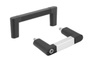 Pull handles, aluminum with plastic grip legs and caps, mounted from front Pull handles, aluminum with plastic grip legs and caps, mounted from front