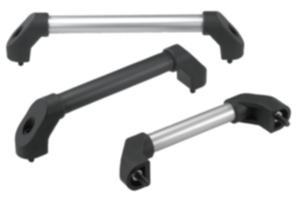 Tubular handles, aluminum or stainless steel with plastic grip legs and slanted both sides Tubular handles, aluminum or stainless steel with plastic grip legs and slanted both sides