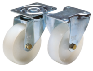 Steel plate swivel and fixed castors with polyamide wheels, standard version Steel plate swivel and fixed castors with polyamide wheels, standard version