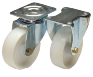 Steel plate swivel and fixed castors with polyamide wheels, heavy duty version Steel plate swivel and fixed castors with polyamide wheels, heavy duty version