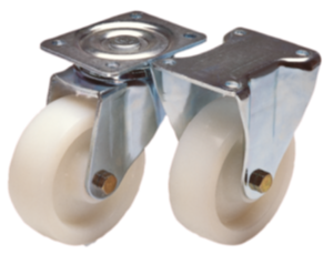 Steel plate swivel and fixed castors with polyamide wheels, heavy duty version, plain and ball bearings Steel plate swivel and fixed castors with polyamide wheels, heavy duty version, plain and ball bearings