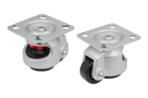 Elevating casters with integrated locking foot for aluminum profiles Elevating casters with integrated locking foot for aluminum profiles