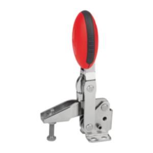 Toggle clamps vertical with flat foot and adjustable clamping spindle, stainless steel Toggle clamps vertical with flat foot and adjustable clamping spindle, stainless steel