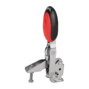 Toggle clamps vertical with safety interlock with flat foot and adjustable clamping spindle, stainless steel Toggle clamps vertical with safety interlock with flat foot and adjustable clamping spindle, stainless steel