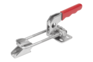 Horizontal latch clamps, steel or stainless steel, with catch plate and long adjustment path, red plastic grip Horizontal latch clamps, steel or stainless steel, with catch plate and long adjustment path, red plastic grip