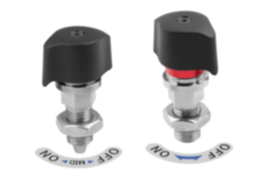 Indexing plungers, steel with plastic twist knob and tapered indexing pin Indexing plungers, steel with plastic twist knob and tapered indexing pin