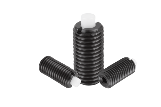 Spring plungers with hexagon socket and flattened POM thrust pin, steel