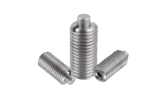 Spring plungers with hexagon socket and flattened thrust pin, stainless steel