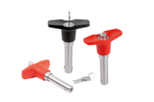 Ball lock pins with T-grip, lockable