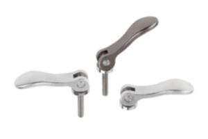 Cam levers in stainless steel with internal or external thread, thrust washer entirely stainless steel