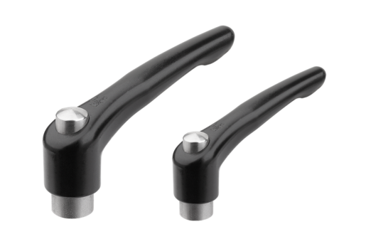 Manette indexable avec bouchon de protection avec taraudage, inserts en inox, satinée mate, pouces