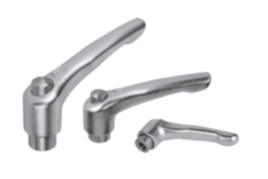 Clamping levers, stainless steel with internal thread and protective cap, threaded insert stainless steel, metric