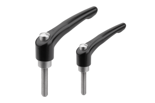 Adjustable handles with protective cap and external thread, steel parts stainless steel, satin finish, inch