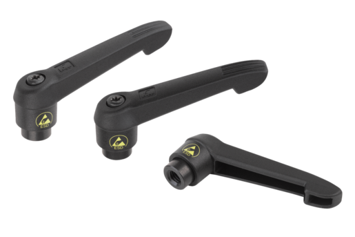 Adjustable handles, plastic, antistatic with internal thread, threaded insert black oxidized steel